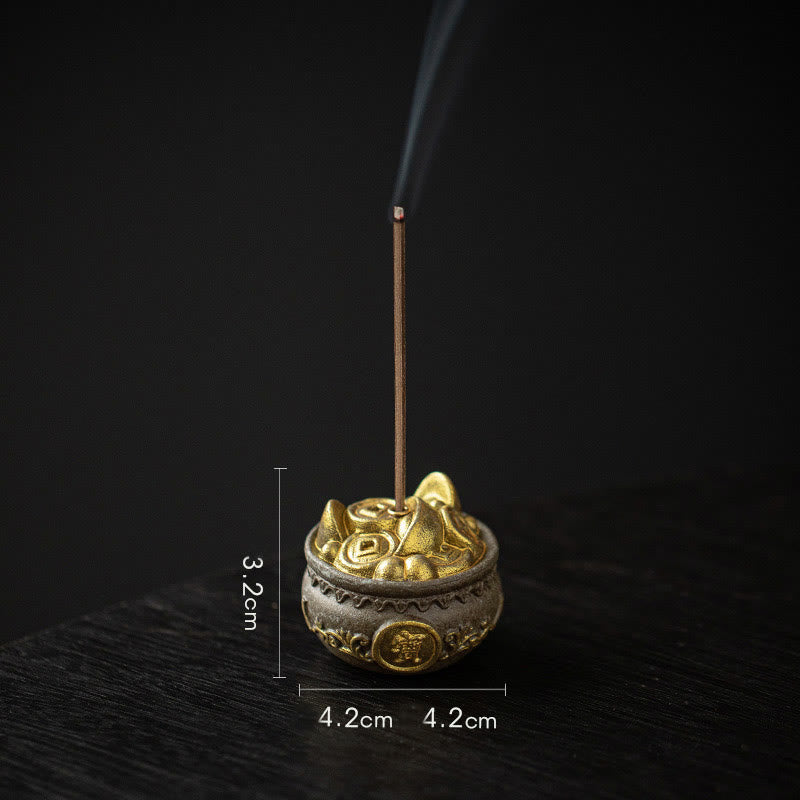 Petit bol à trésor en Buddha Stones , sac porte-bonheur, plateau Bagua, bâton en céramique de guérison, brûleur d'encens, décoration