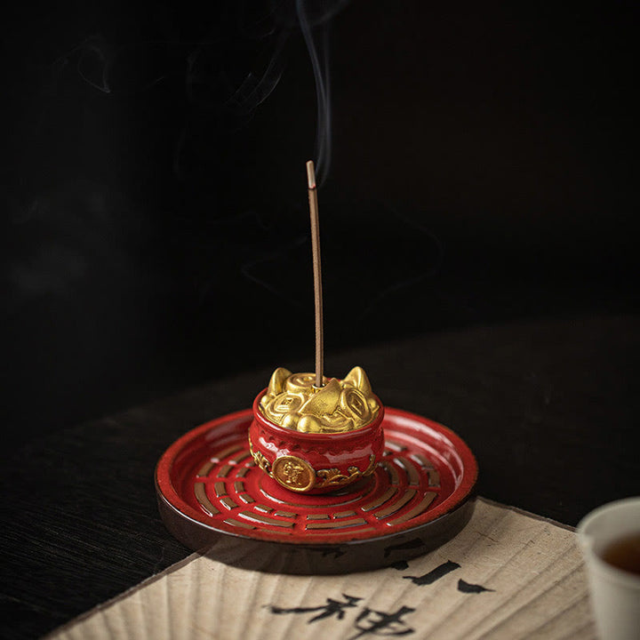 Petit bol à trésor en Buddha Stones , sac porte-bonheur, plateau Bagua, bâton en céramique de guérison, brûleur d'encens, décoration