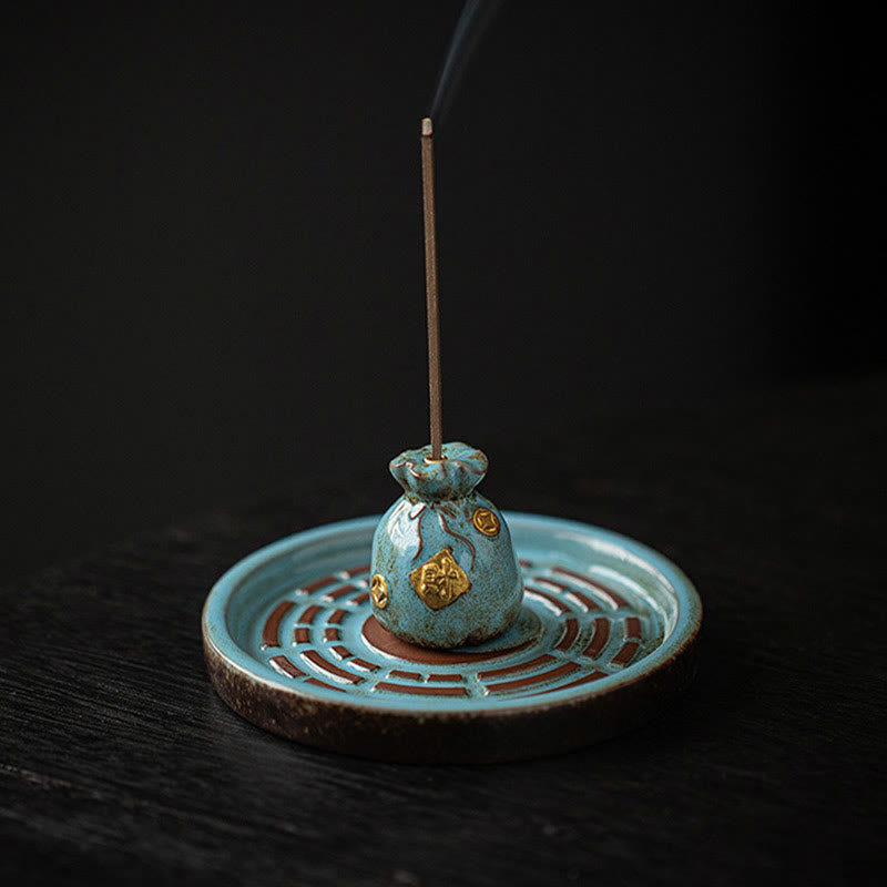 Petit bol à trésor en Buddha Stones , sac porte-bonheur, plateau Bagua, bâton en céramique de guérison, brûleur d'encens, décoration