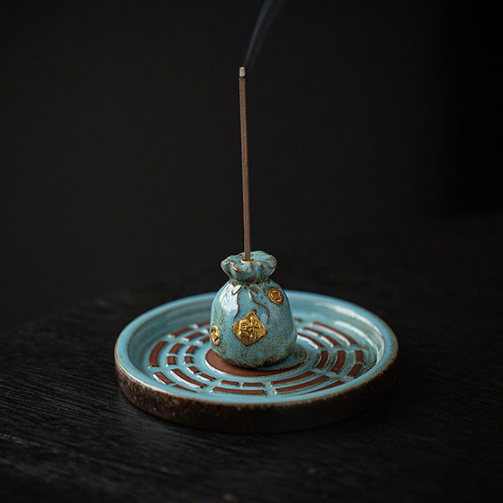 Petit bol à trésor en Buddha Stones , sac porte-bonheur, plateau Bagua, bâton en céramique de guérison, brûleur d'encens, décoration
