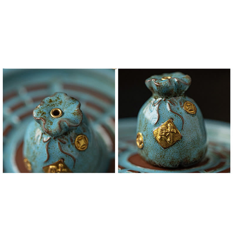 Petit bol à trésor en Buddha Stones , sac porte-bonheur, plateau Bagua, bâton en céramique de guérison, brûleur d'encens, décoration