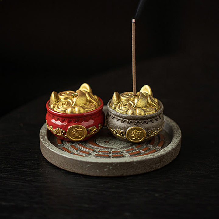 Petit bol à trésor en Buddha Stones , sac porte-bonheur, plateau Bagua, bâton en céramique de guérison, brûleur d'encens, décoration