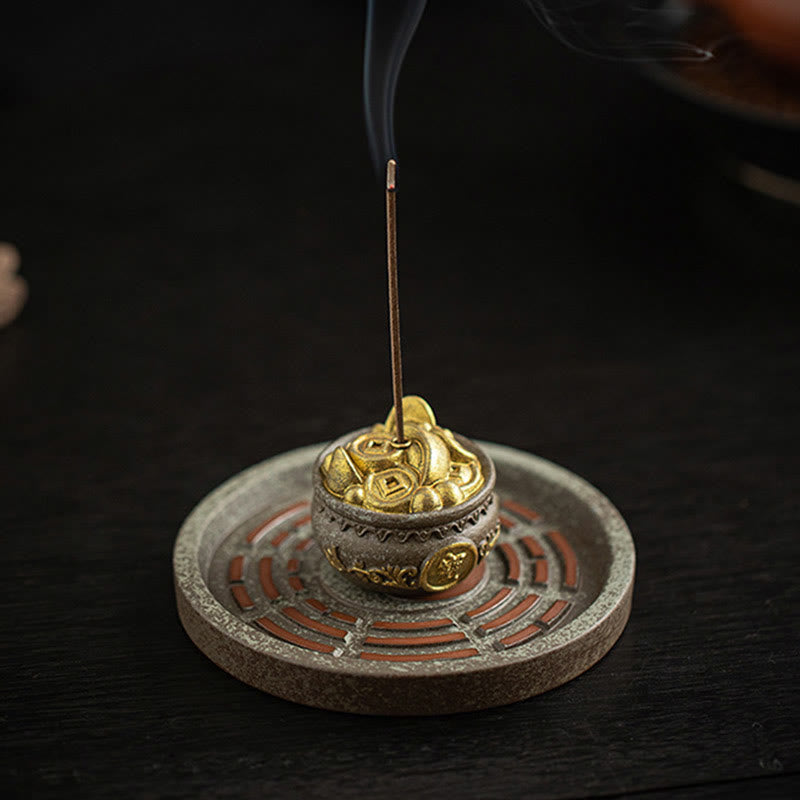 Petit bol à trésor en Buddha Stones , sac porte-bonheur, plateau Bagua, bâton en céramique de guérison, brûleur d'encens, décoration
