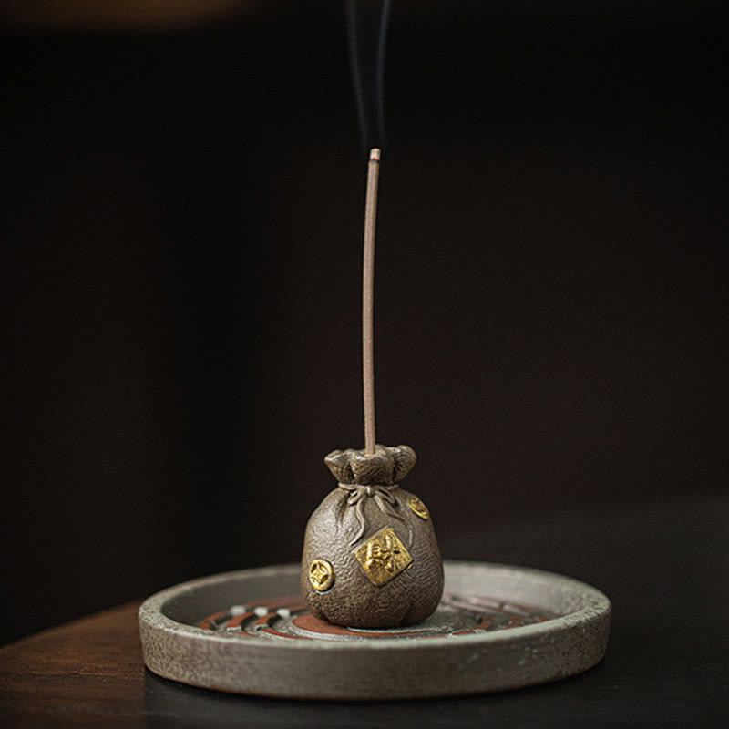 Petit bol à trésor en Buddha Stones , sac porte-bonheur, plateau Bagua, bâton en céramique de guérison, brûleur d'encens, décoration