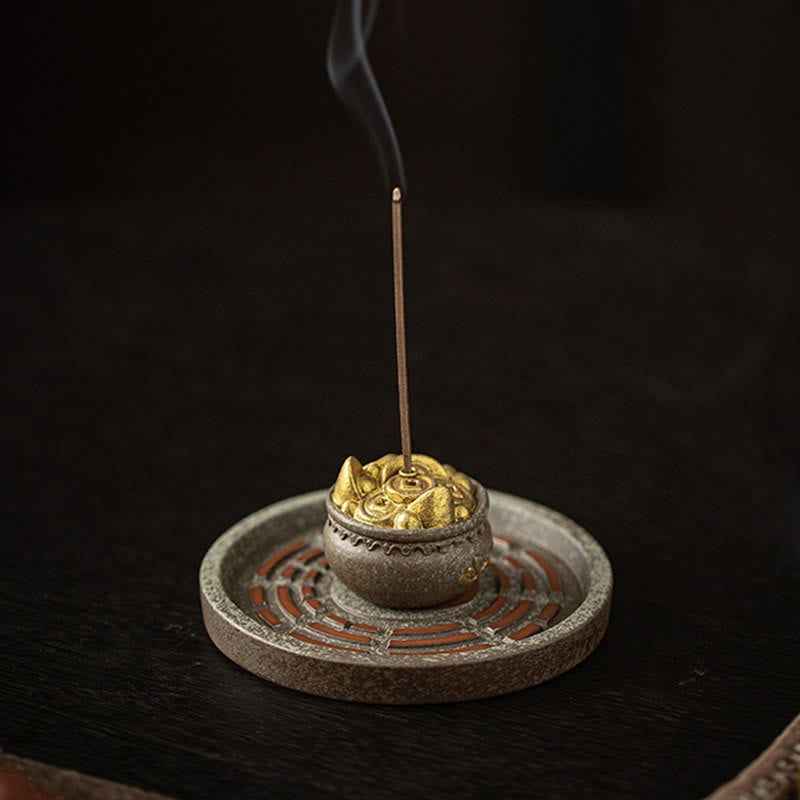 Petit bol à trésor en Buddha Stones , sac porte-bonheur, plateau Bagua, bâton en céramique de guérison, brûleur d'encens, décoration