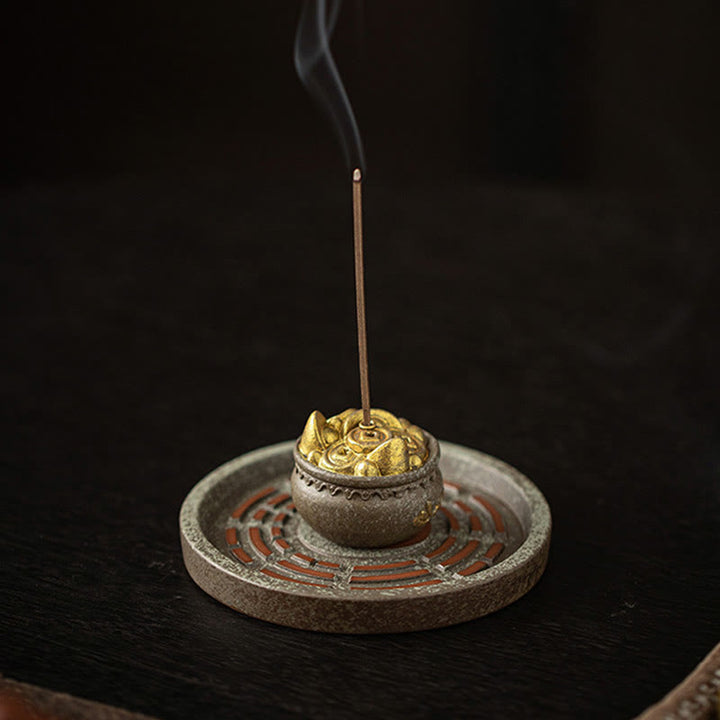 Petit bol à trésor en Buddha Stones , sac porte-bonheur, plateau Bagua, bâton en céramique de guérison, brûleur d'encens, décoration