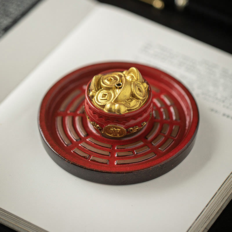 Petit bol à trésor en Buddha Stones , sac porte-bonheur, plateau Bagua, bâton en céramique de guérison, brûleur d'encens, décoration