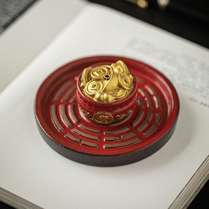 Petit bol à trésor en Buddha Stones , sac porte-bonheur, plateau Bagua, bâton en céramique de guérison, brûleur d'encens, décoration