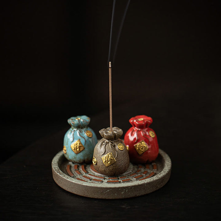 Petit bol à trésor en Buddha Stones , sac porte-bonheur, plateau Bagua, bâton en céramique de guérison, brûleur d'encens, décoration
