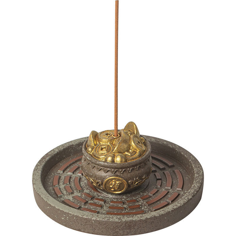 Petit bol à trésor en Buddha Stones , sac porte-bonheur, plateau Bagua, bâton en céramique de guérison, brûleur d'encens, décoration