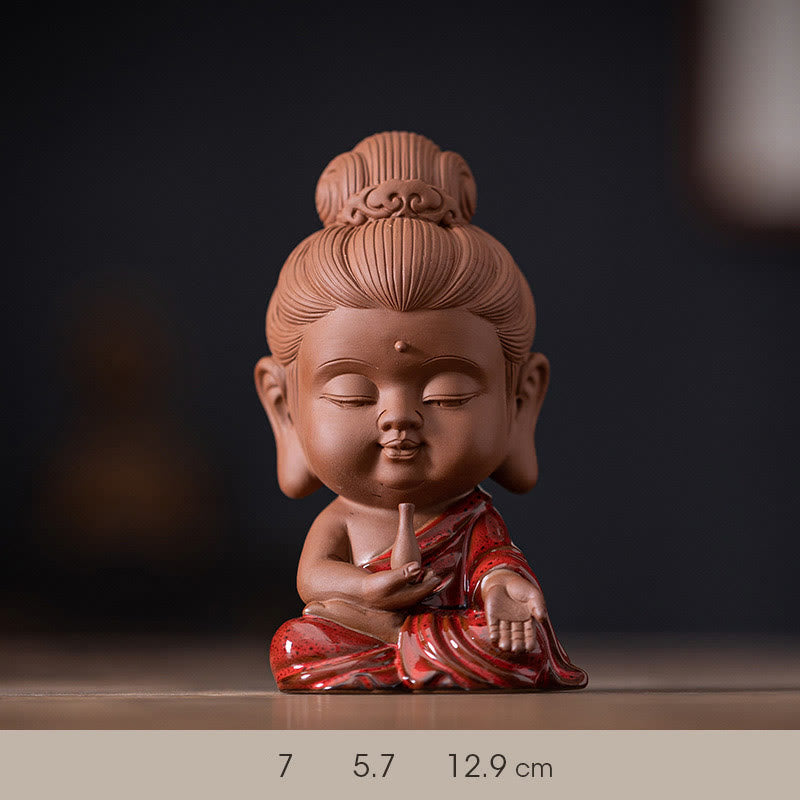 Buddha Stones Mini Gautama bouddha Sakyamuni Kwan Yin Avalokitesvara Ksitigarbha sérénité décoration de bureau en céramique - Avalokitesvara Guanyin 7*5,7*12,9 cm - image 13