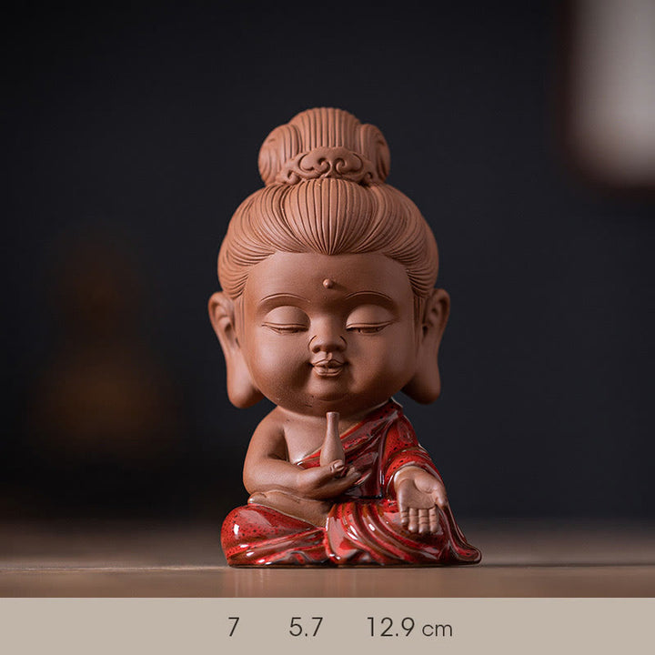 Buddha Stones Mini Gautama bouddha Sakyamuni Kwan Yin Avalokitesvara Ksitigarbha sérénité décoration de bureau en céramique - Avalokitesvara Guanyin 7*5,7*12,9 cm - image 13