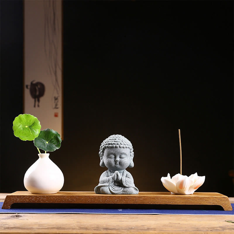 Buddha Stones Méditation Prière Bouddha Compassion Sérénité Décoration de la maison - Bouddha en prière + socle + vase - image 15
