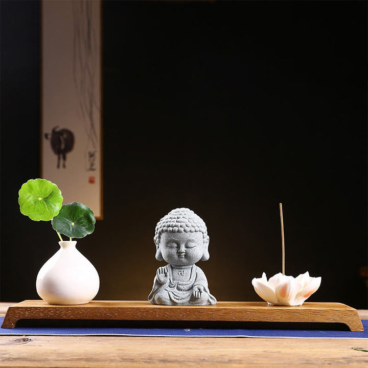 Buddha Stones Méditation Prière Bouddha Compassion Sérénité Décoration de la maison - Bouddha lève la main + socle + vase - image 16