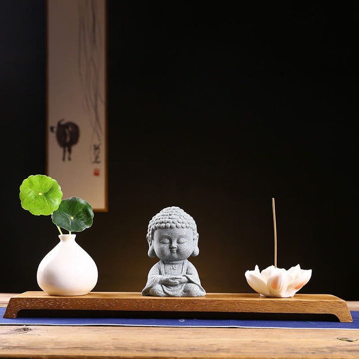 Buddha Stones Méditation Prière Bouddha Compassion Sérénité Décoration de la maison - Bouddha de méditation + socle + vase - image 17