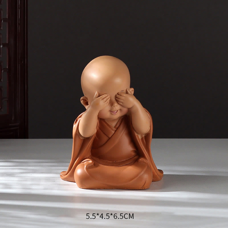 Buddha Stones Petite Mini Méditation Moine Priant Sérénité Résine Décoration de la Maison - Masque de moine couvrant les yeux 5,5 x 4,5 x 6,5 cm - image 6