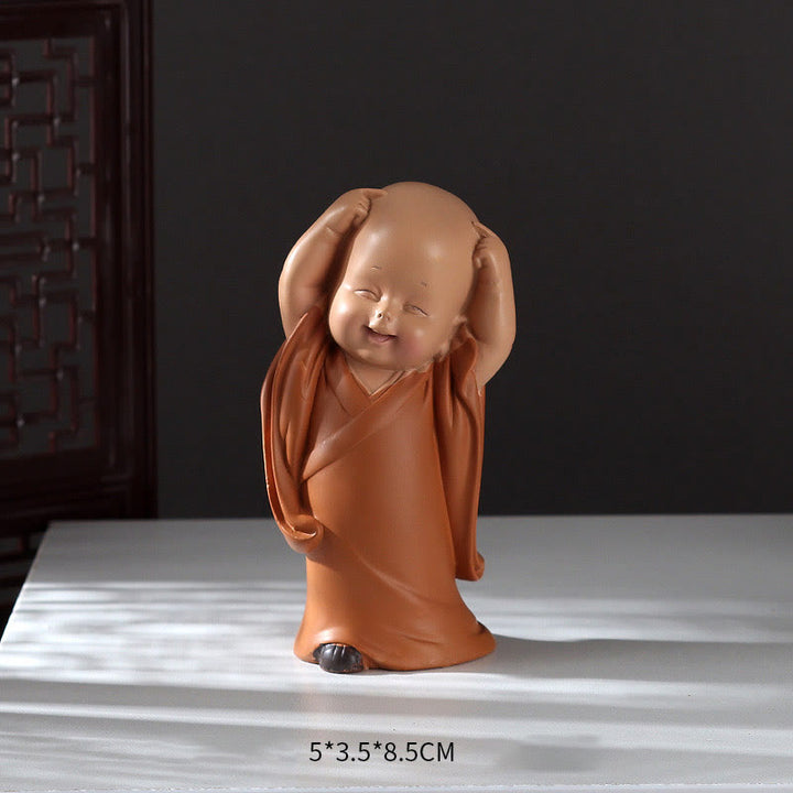 Buddha Stones Petite Mini Méditation Moine Priant Sérénité Résine Décoration de la Maison - Moine grattant la tête 5,5*3,5*8,5 cm - image 14