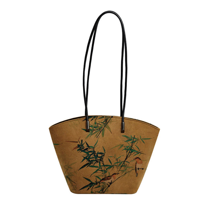 Sac à main vintage en bambou avec Buddha Stones et motif pivoine et papillon, grande capacité