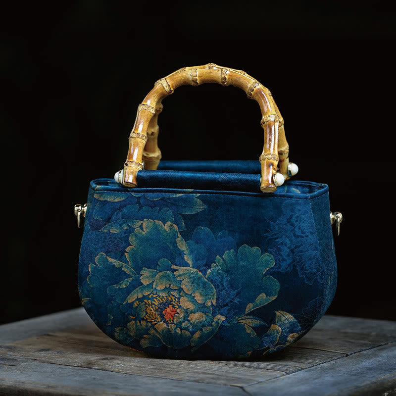 Sac à main à bandoulière avec fermeture éclair et chaîne en métal Motif pivoine et fleurs de Buddha Stones