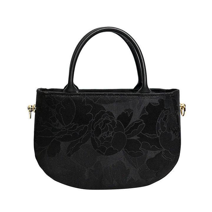 Sac à main à bandoulière avec fermeture éclair et chaîne en métal Motif pivoine et fleurs de Buddha Stones