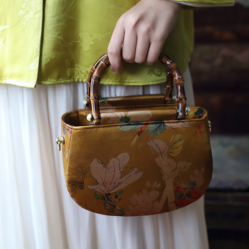 Sac à main à bandoulière avec fermeture éclair et chaîne en métal Motif pivoine et fleurs de Buddha Stones