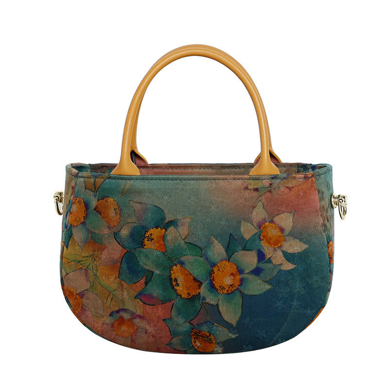 Sac à main à bandoulière avec fermeture éclair et chaîne en métal Motif pivoine et fleurs de Buddha Stones