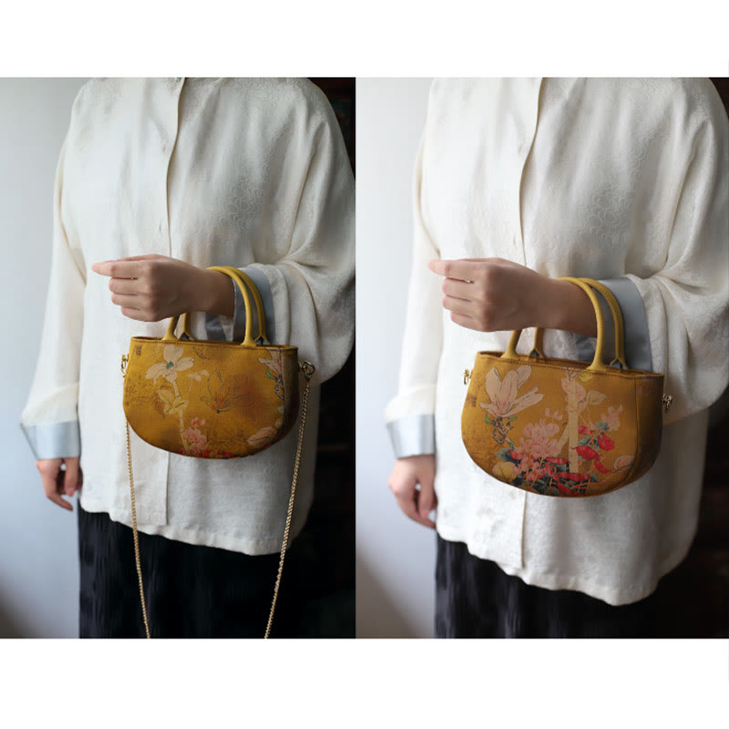 Sac à main à bandoulière avec fermeture éclair et chaîne en métal Motif pivoine et fleurs de Buddha Stones