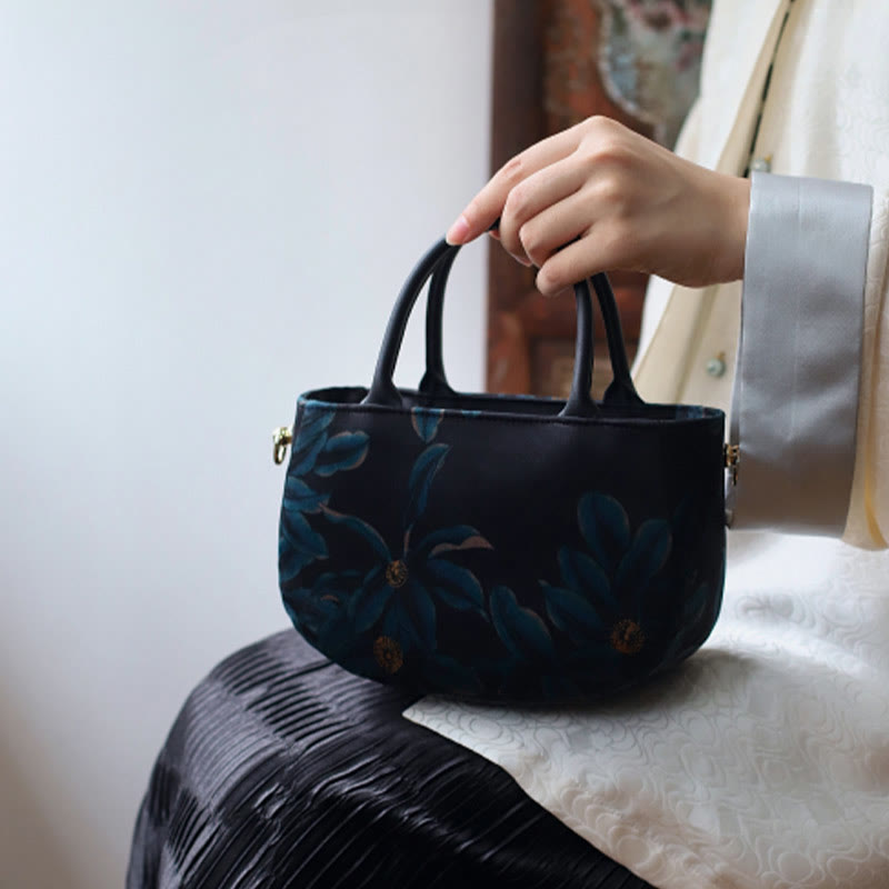 Sac à main à bandoulière avec fermeture éclair et chaîne en métal Motif pivoine et fleurs de Buddha Stones