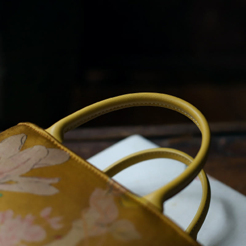 Sac à main à bandoulière avec fermeture éclair et chaîne en métal Motif pivoine et fleurs de Buddha Stones