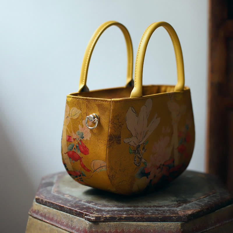 Sac à main à bandoulière avec fermeture éclair et chaîne en métal Motif pivoine et fleurs de Buddha Stones
