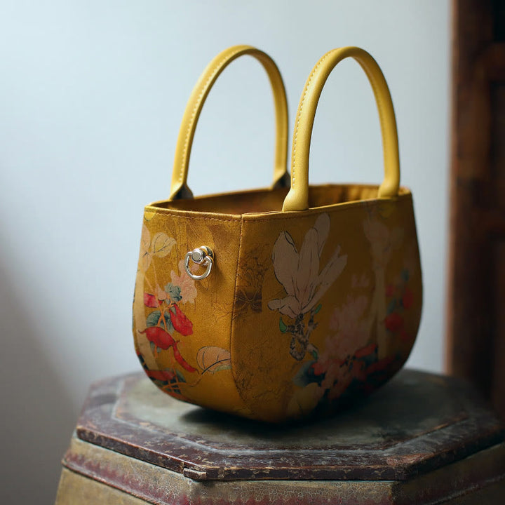 Sac à main à bandoulière avec fermeture éclair et chaîne en métal Motif pivoine et fleurs de Buddha Stones