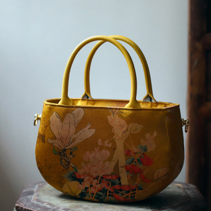 Sac à main à bandoulière avec fermeture éclair et chaîne en métal Motif pivoine et fleurs de Buddha Stones