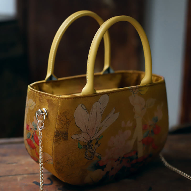 Sac à main à bandoulière avec fermeture éclair et chaîne en métal Motif pivoine et fleurs de Buddha Stones
