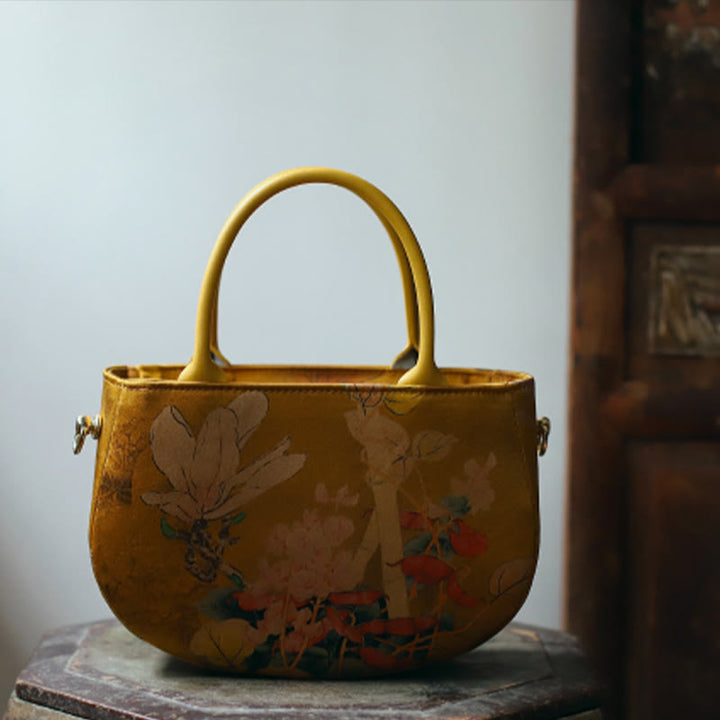 Sac à main à bandoulière avec fermeture éclair et chaîne en métal Motif pivoine et fleurs de Buddha Stones