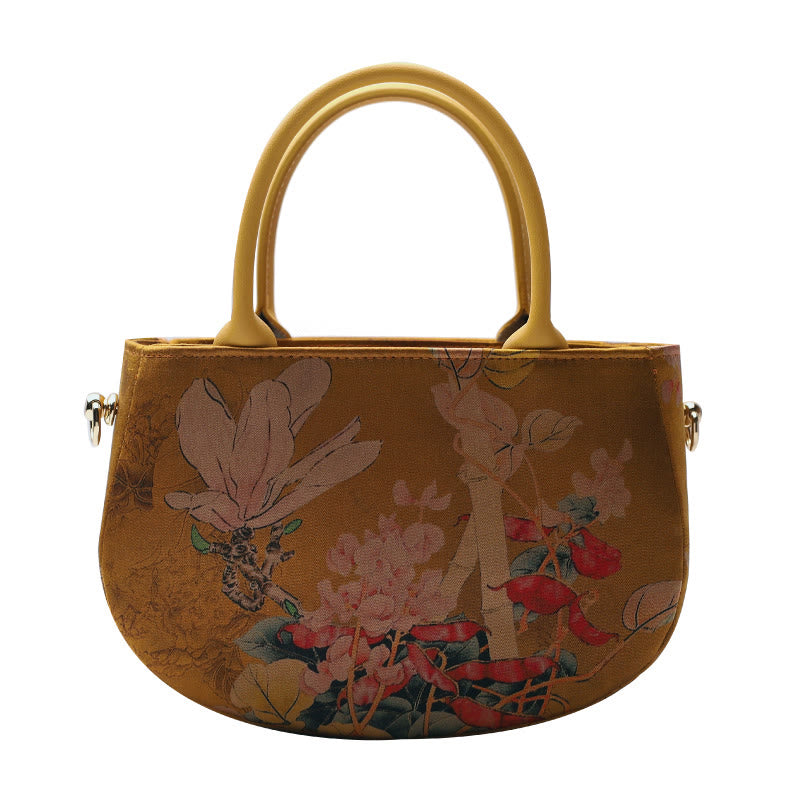 Sac à main à bandoulière avec fermeture éclair et chaîne en métal Motif pivoine et fleurs de Buddha Stones