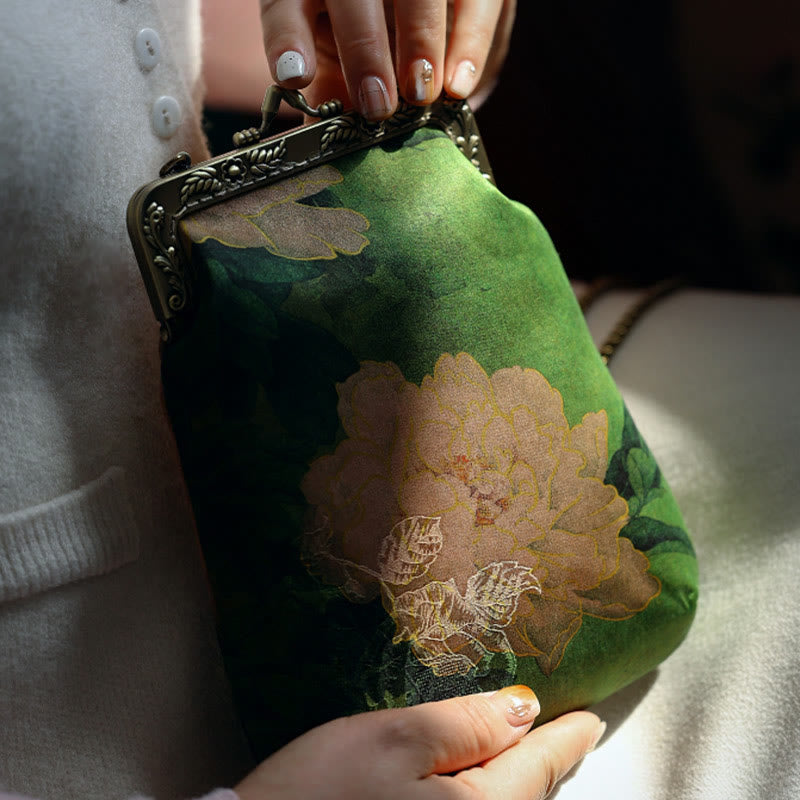 Sac à bandoulière en métal avec petit papillon pivoine vert Buddha Stones