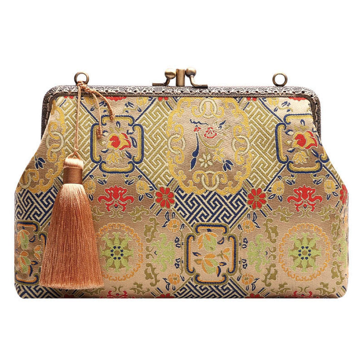Sac à bandoulière en chaîne métallique Buddha Stones et fleurs géométriques vintage