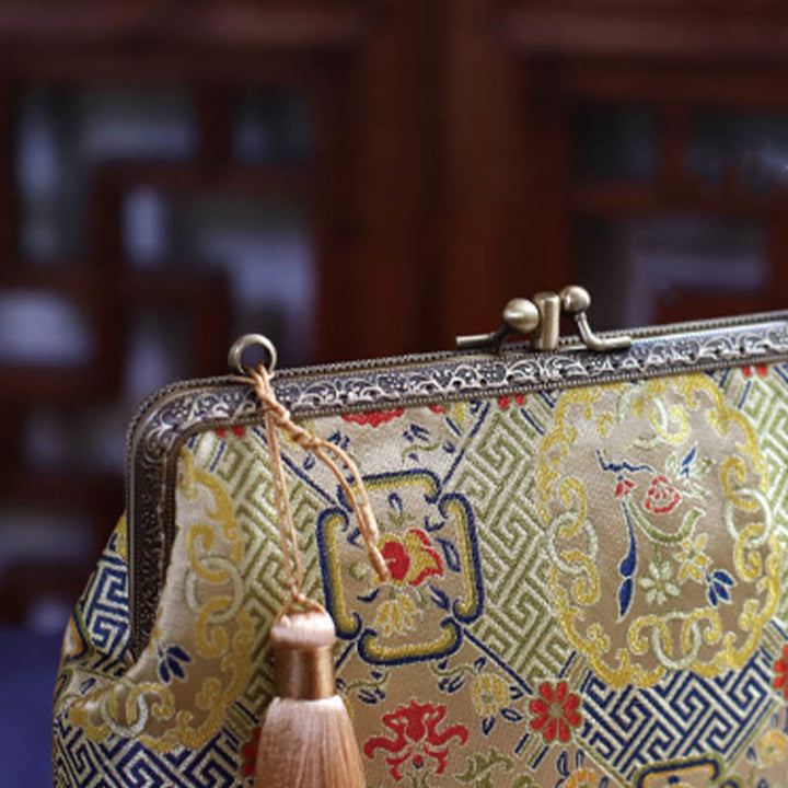 Sac à bandoulière en chaîne métallique Buddha Stones et fleurs géométriques vintage