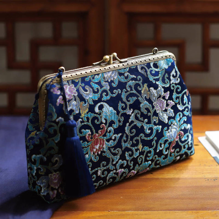 Sac à bandoulière en chaîne métallique Buddha Stones et fleurs géométriques vintage