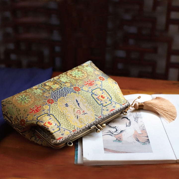 Sac à bandoulière en chaîne métallique Buddha Stones et fleurs géométriques vintage