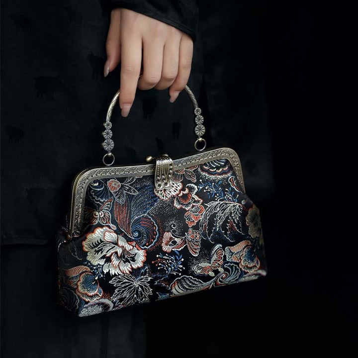 Sac à main avec poignée en métal et Buddha Stones et fleurs papillons