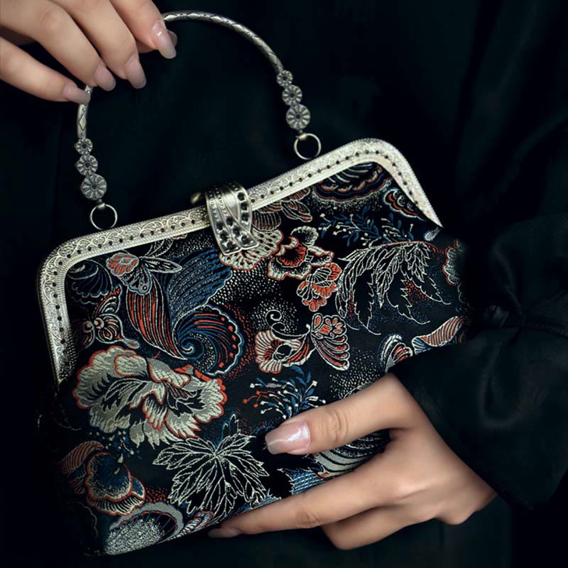 Sac à main avec poignée en métal et Buddha Stones et fleurs papillons