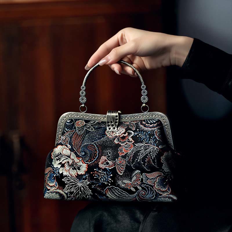 Sac à main avec poignée en métal et Buddha Stones et fleurs papillons