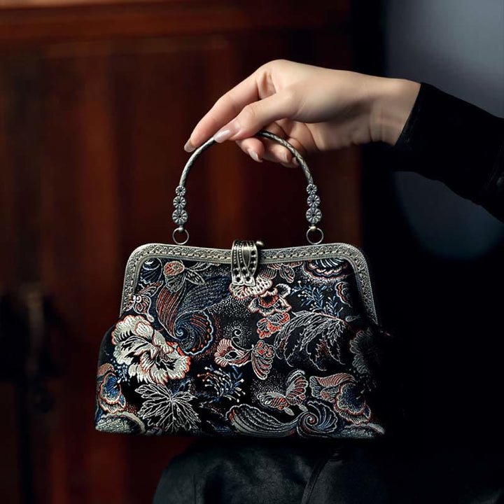 Sac à main avec poignée en métal et Buddha Stones et fleurs papillons
