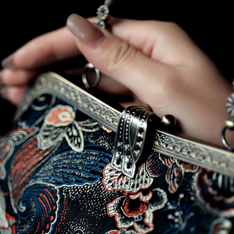 Sac à main avec poignée en métal et Buddha Stones et fleurs papillons