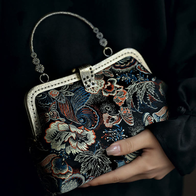 Sac à main avec poignée en métal et Buddha Stones et fleurs papillons