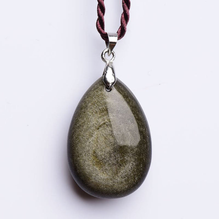Collier pendentif goutte d'eau en obsidienne noire et dorée avec Buddha Stones