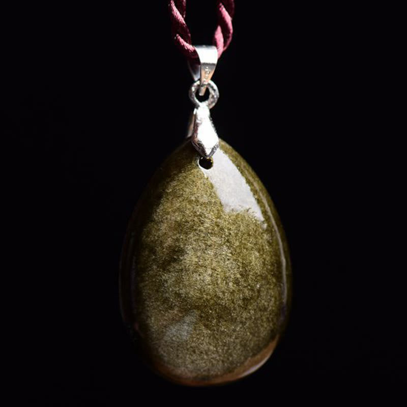 Collier pendentif goutte d'eau en obsidienne noire et dorée avec Buddha Stones