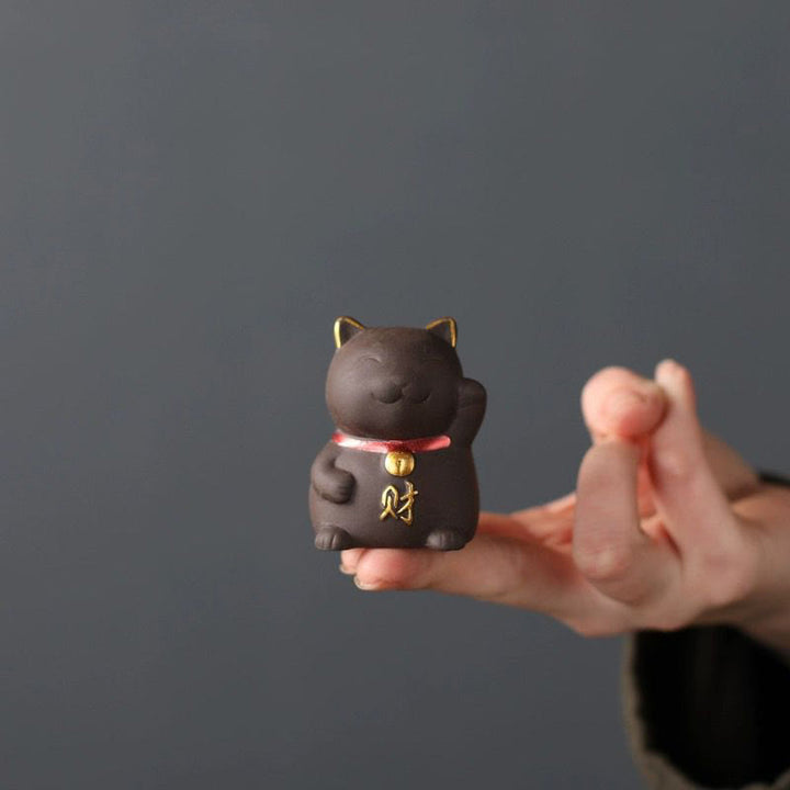 Figurine de chat porte-bonheur en Buddha Stones, mini chat porte-bonheur, thé pour animal de compagnie, décoration en argile violette - image 5