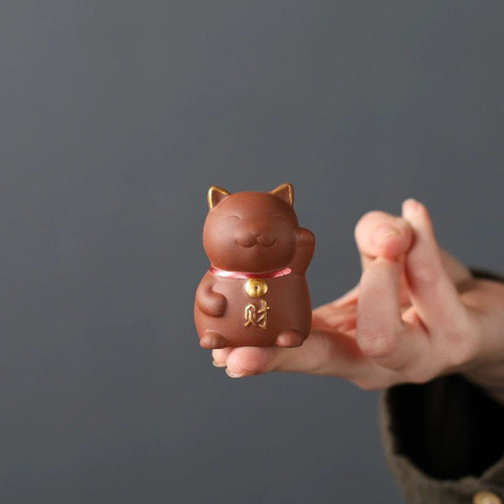Figurine de chat porte-bonheur en Buddha Stones, mini chat porte-bonheur, thé pour animal de compagnie, décoration en argile violette - image 2
